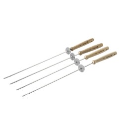 Set de 4 Brochettes en Inox et Bois avec Bague Coulissante - Barbecook