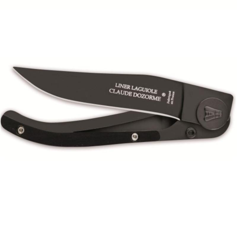 Liner Laguiole lame noire manche noir très grand modèle - Claude Dozorme
