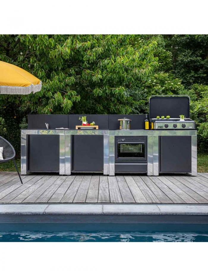 Modulo cuisinière Four et Plaques - Inox et Noir - ENO