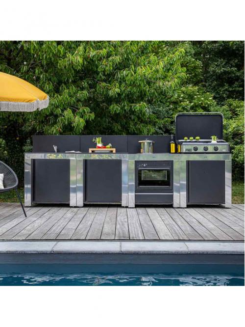 Modulo cuisinière Four et Plaques - Inox et Noir - ENO